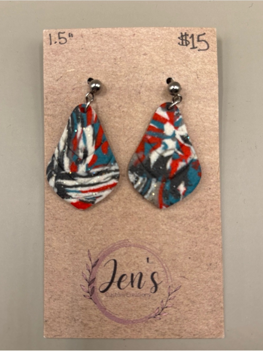 NEW 250th America Polymer Clay Red Blue Textured Marbled Handcrafted Earrings
